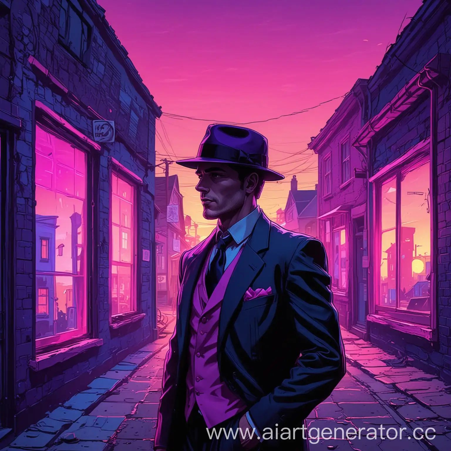 Neon-Cityscape-Stylish-Businessman-in-Comic-Street-Scene