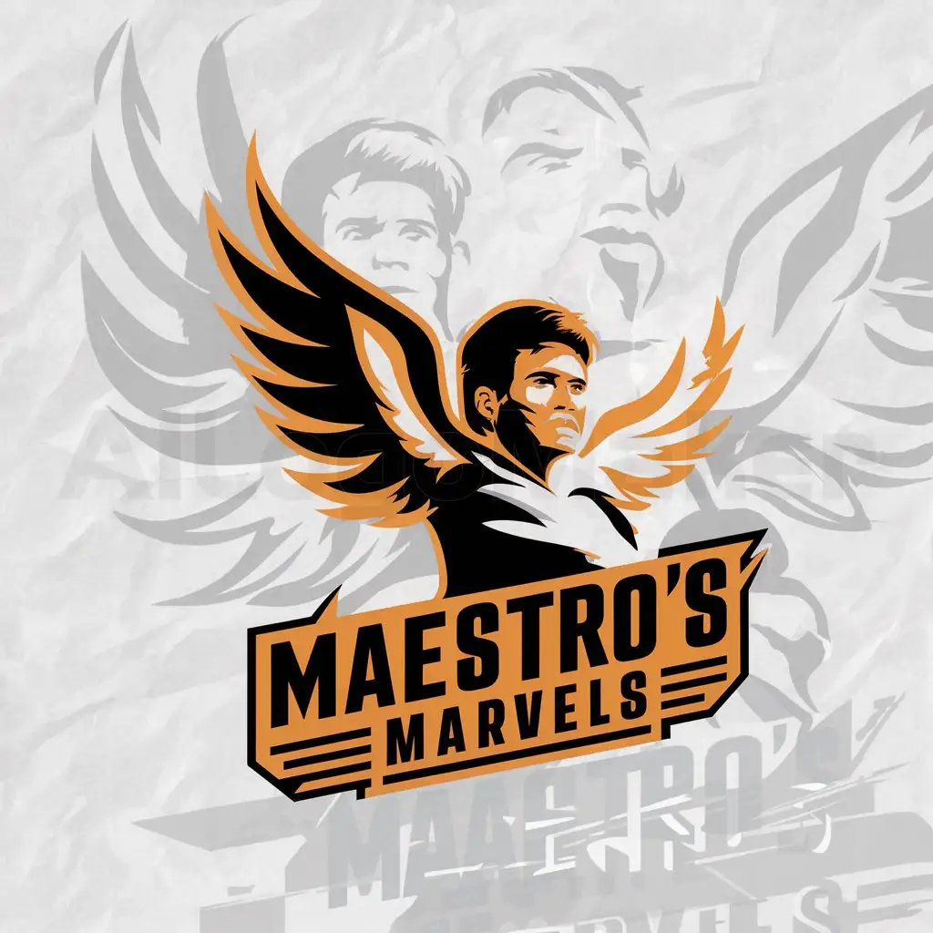 a logo design,with the text "Maestro‘s Marvels", main symbol:Sachin tendulkar referenace cricket wickets and ball, give eagle wings. make it look powerful,Moderate,be used in Others industry,clear background