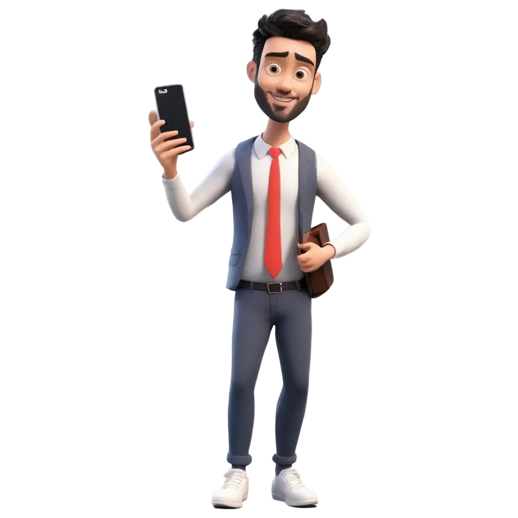 man hold mobile in animation