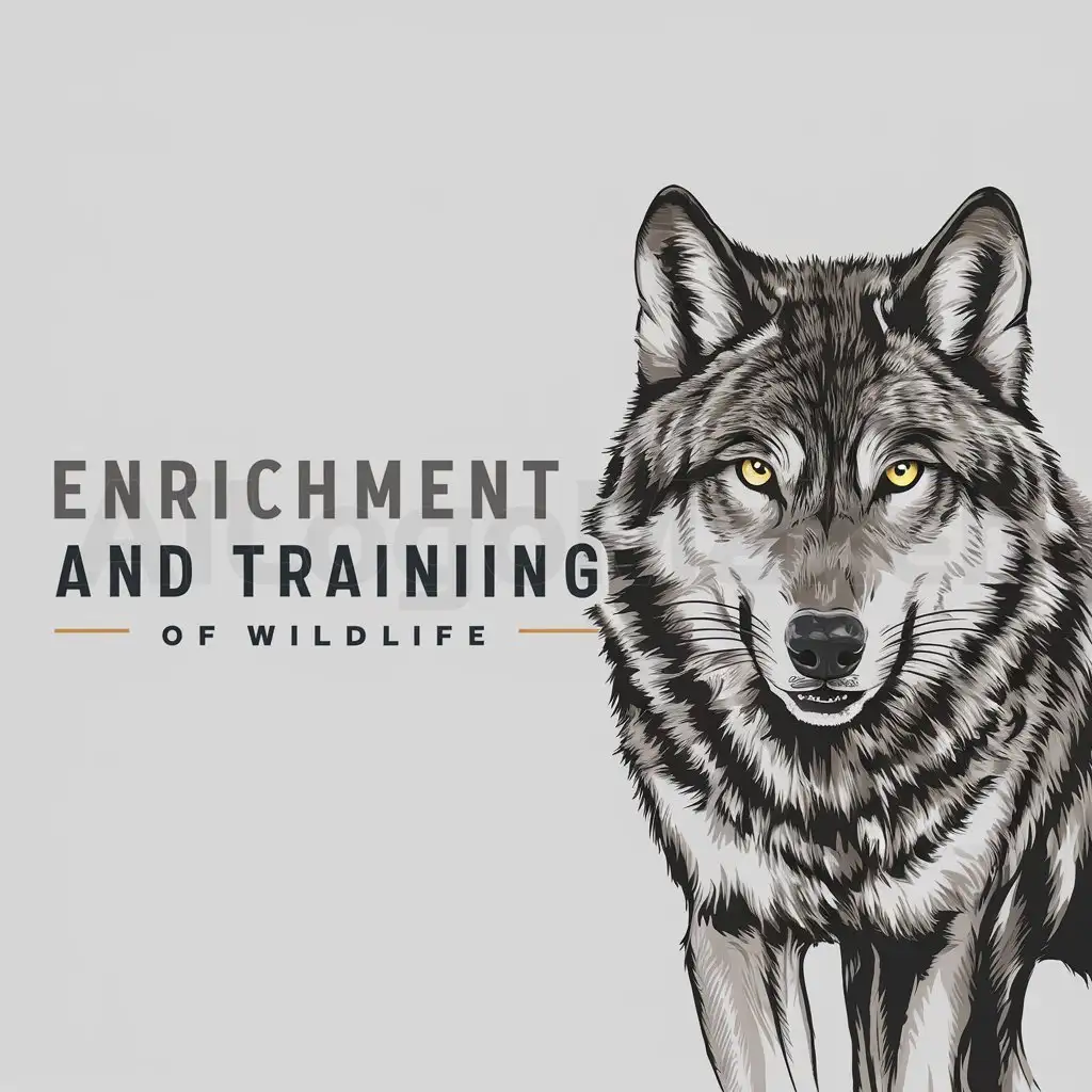 a logo design,with the text "ENRICHMENT AND TRAINING OF WILDLIFE", main symbol:Iberian Wolf,Moderate,clear background