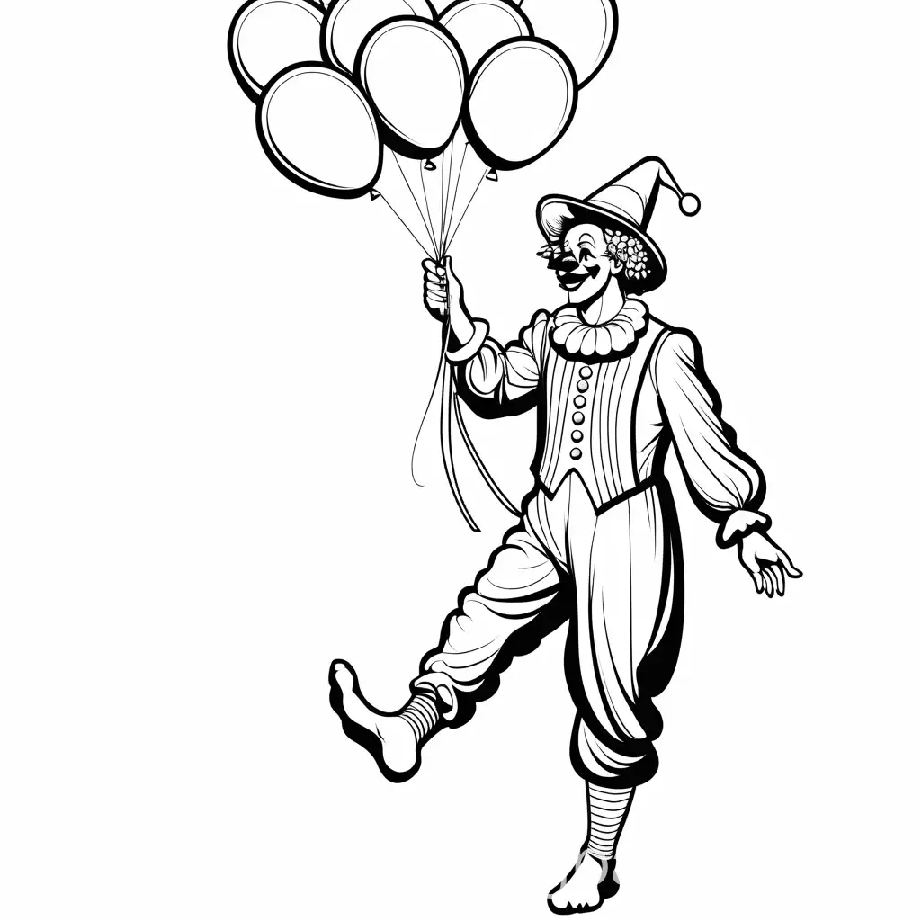 barefoot clown with foot balloons, Coloring Page, black and white, line art, white background, Simplicity, Ample White Space