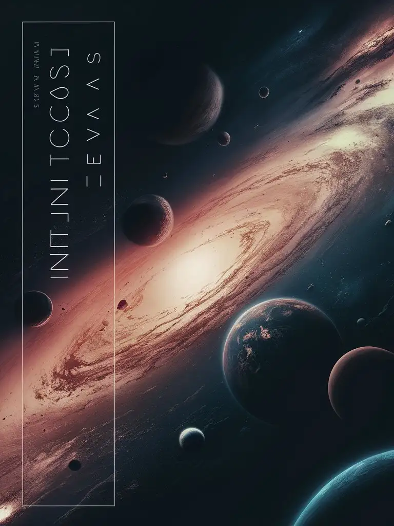Limitless Space RPG. Space world. Galaxy. Screensaver. Stylized inscription "Infinite Cosmos"