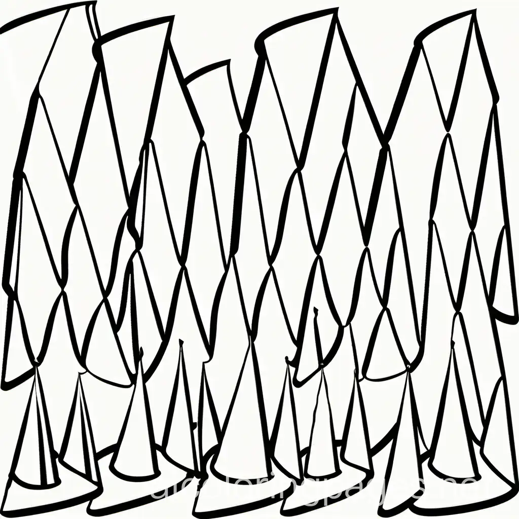 A very simple design of cone of different sizes, Coloring Page, black and white, line art, white background, Simplicity, Ample White Space. The background of the coloring page is plain white to make it easy for young children to color within the lines. The outlines of all the subjects are easy to distinguish, making it simple for kids to color without too much difficulty