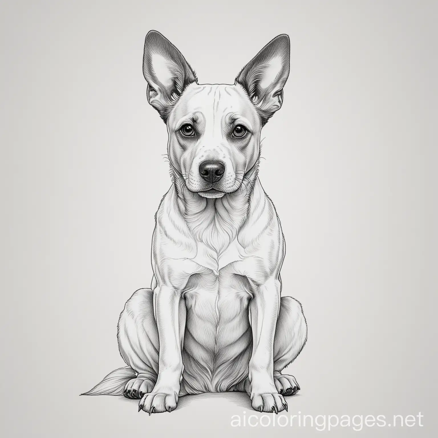dog, Coloring Page, black and white, line art, white background, Simplicity, Ample White Space. The background of the coloring page is plain white to make it easy for young children to color within the lines. The outlines of all the subjects are easy to distinguish, making it simple for kids to color without too much difficulty