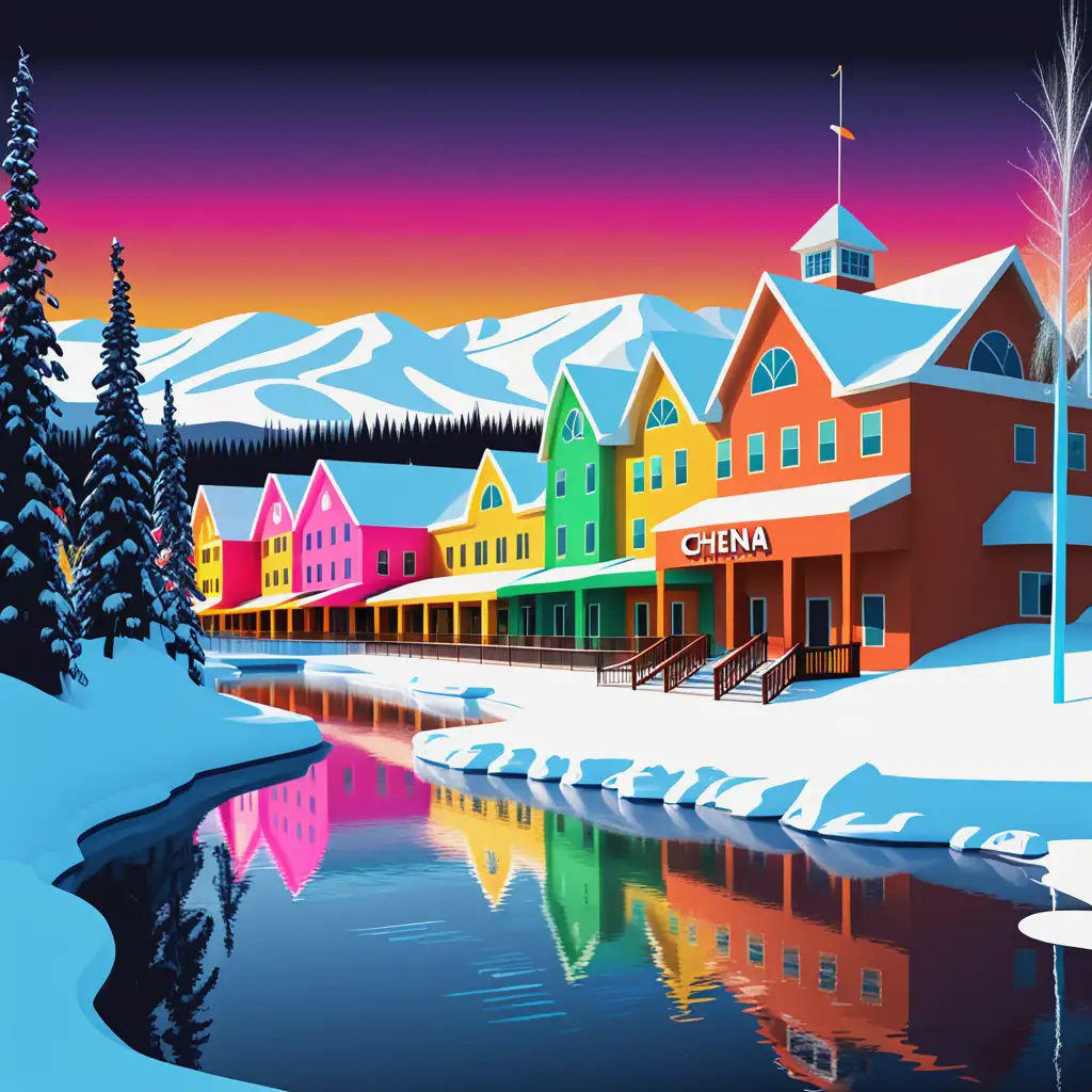 Colorful Chena Hot Springs Resort in Fairbanks Alaska Vibrant Vector Illustration
