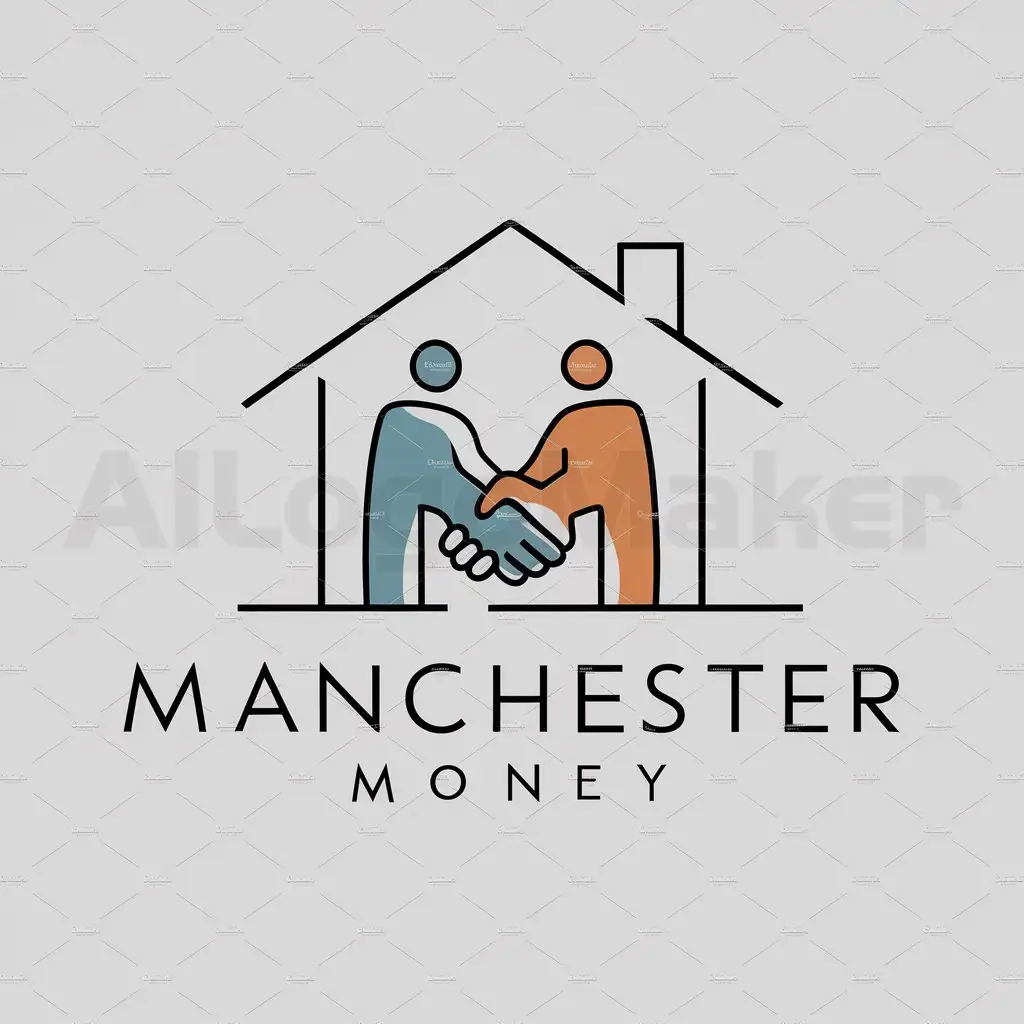 a logo design,with the text "Manchester Money ", main symbol:house with people shaking hands in the shape of an M,Moderate,be used in mortgages industry,clear background
