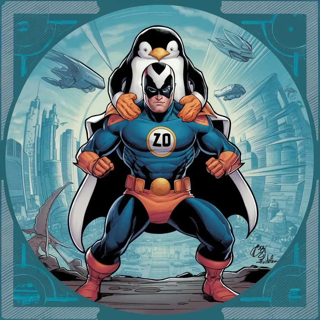 Superhero-with-Penguin-Head-and-L0-Inscription