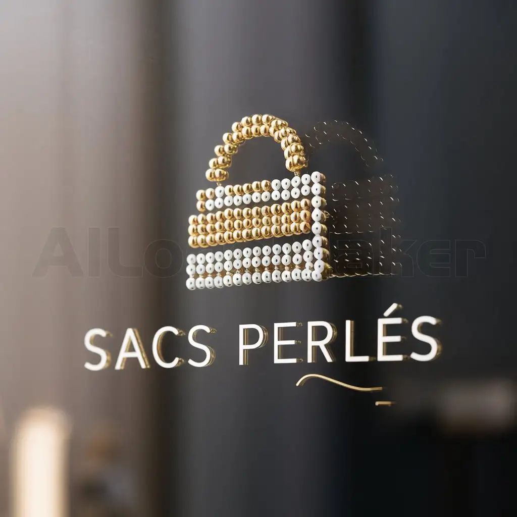 a logo design,with the text "Sacs perlés", main symbol:handbags beaded, glamour, high fashion, elegance and status uses the colors gold white and black,Minimalistic,clear background