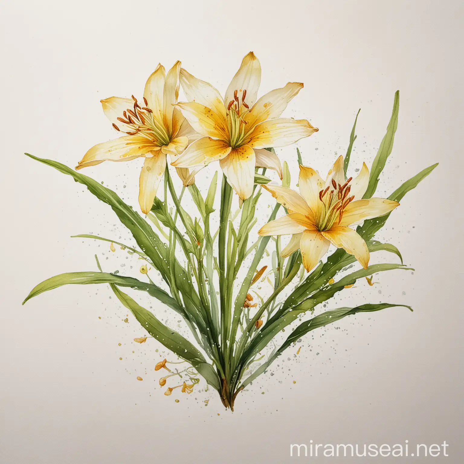 Zephyranthes citrina water colour ilustration with white background
