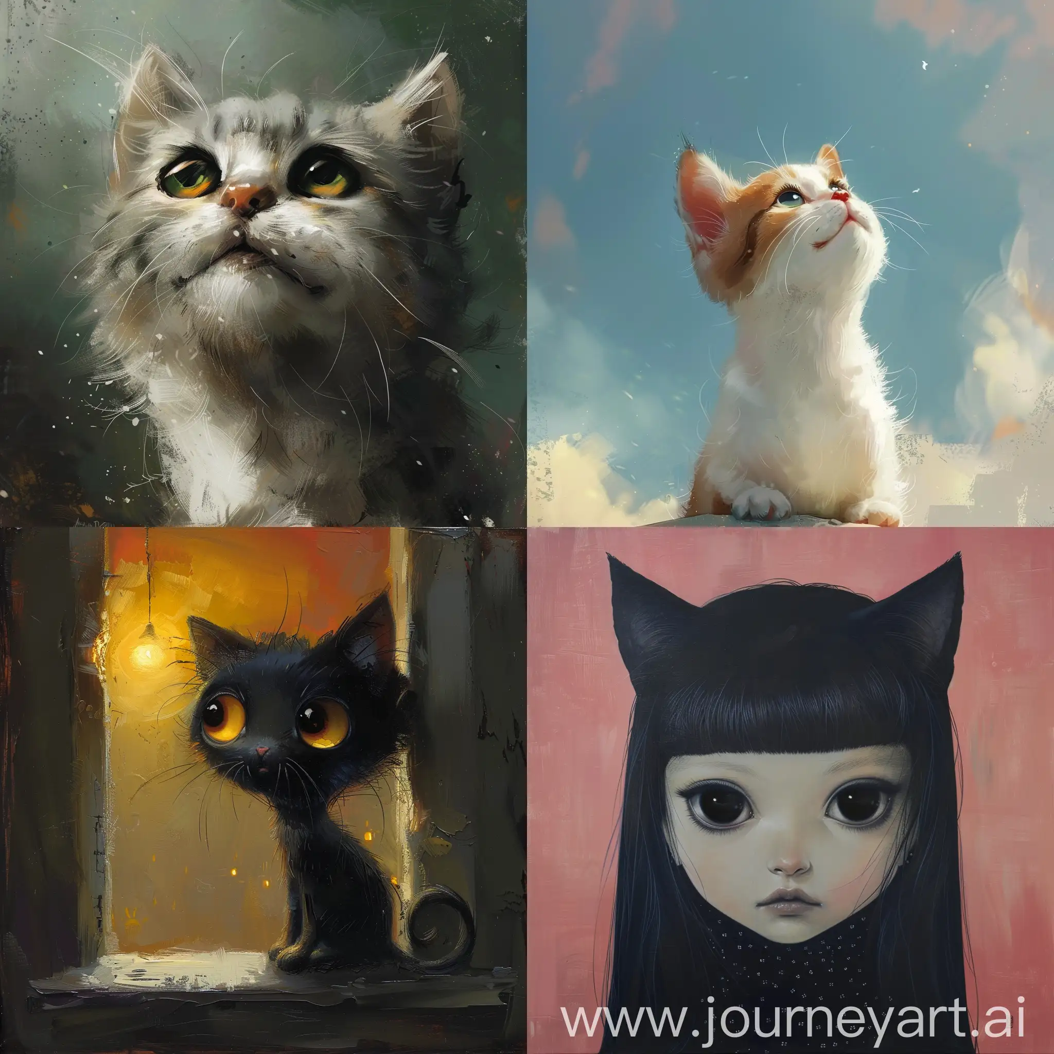 Funny cat::character concept art by Lois van Baarle and William-Adolphe Bouguereau and ghibli studio::sad
