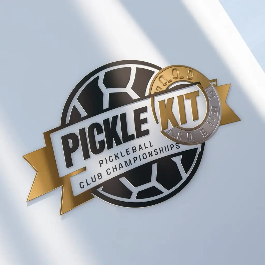 a logo design,with the text "Pickle Kit", main symbol:this logo medals for our Pickleball club championships. this logo medals should include Pickleball. preferred color metallic colors (gold, silver, bronze) with white background,Moderate,clear background