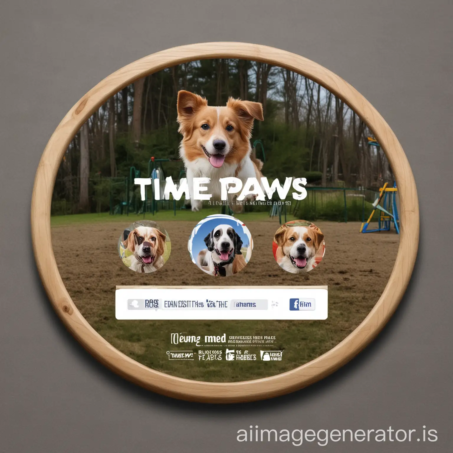 create a facebook round profile frame for our business for dogs playground entitled time paws,