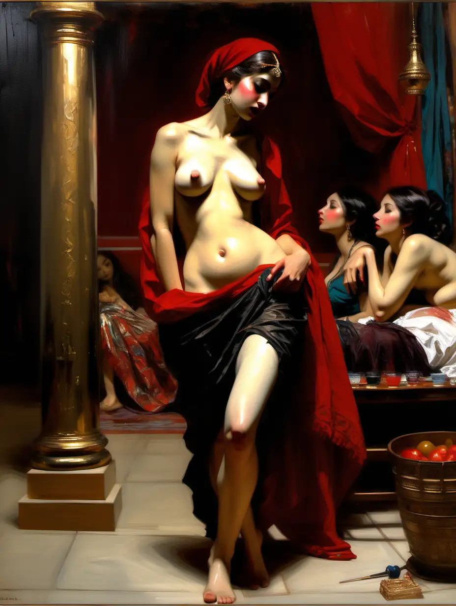 Sensual Oriental Nude Painting in Fabian Perez Style