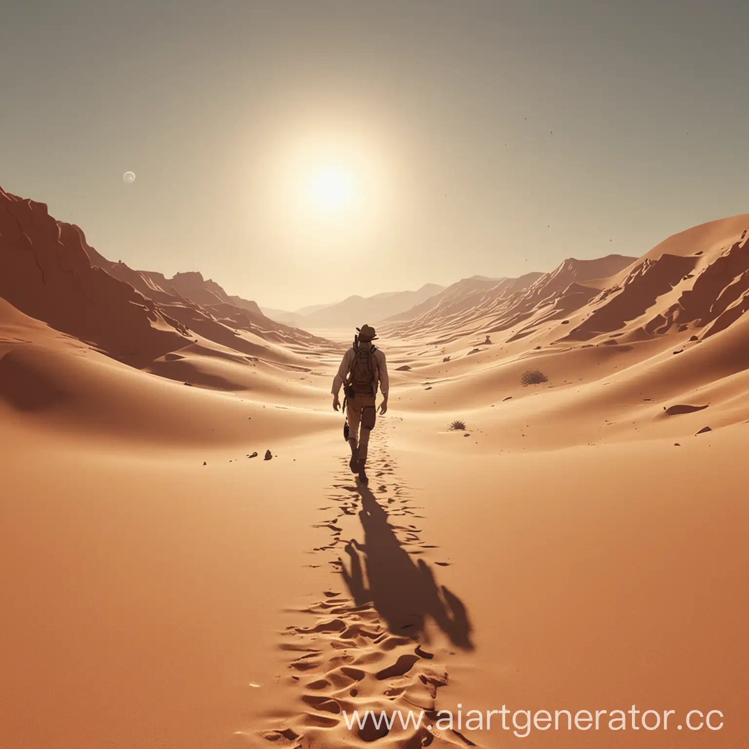 Solo-Traveler-Trekking-Across-Arid-Desert-Landscape