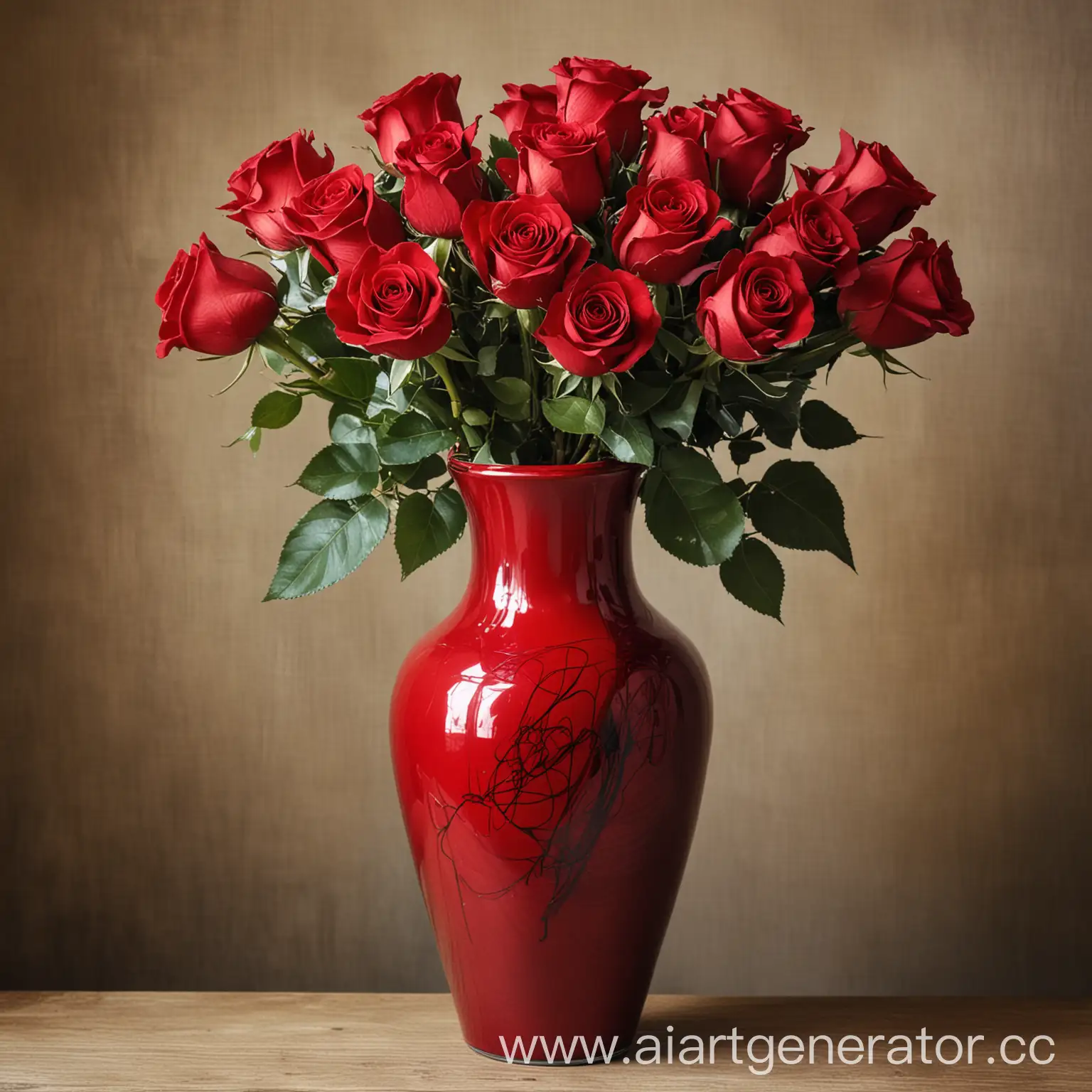 Vibrant-Red-Roses-in-a-Red-Vase-Expressive-Floral-Artwork