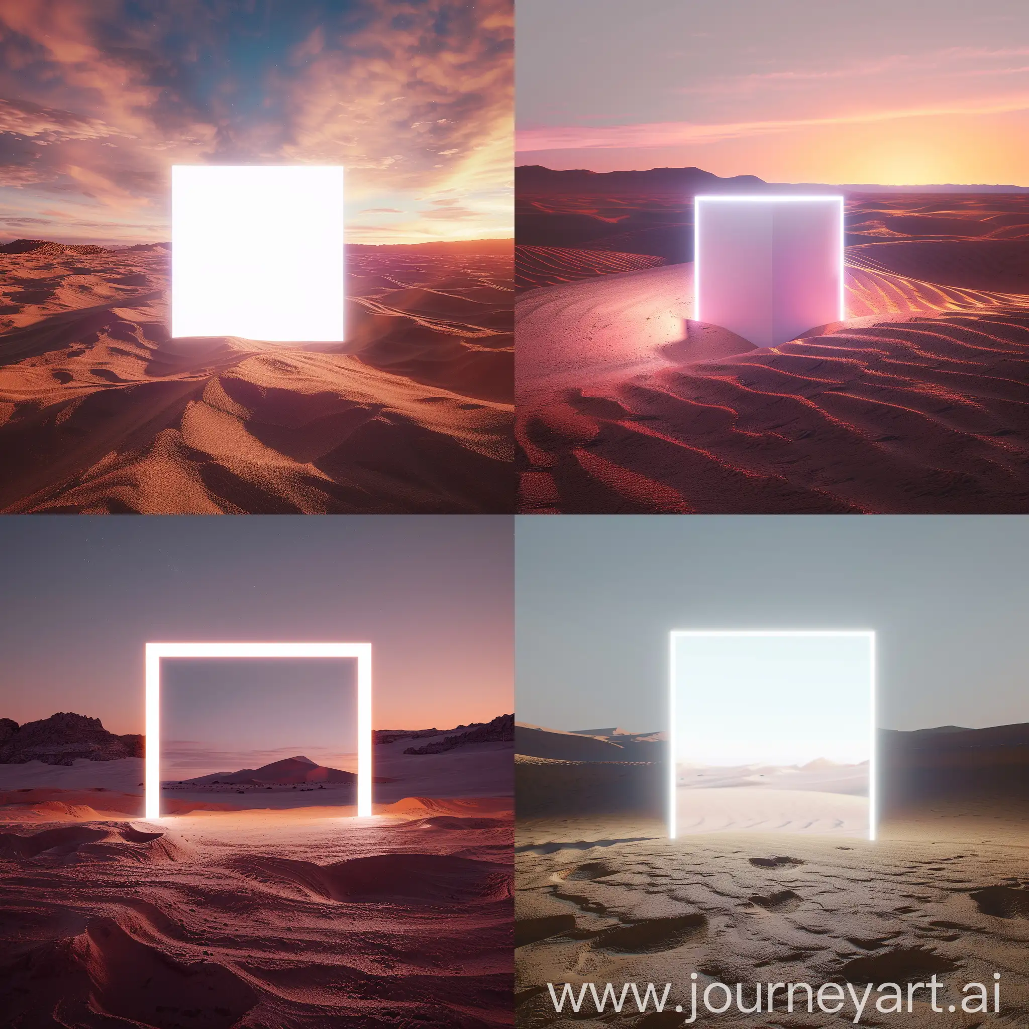 Desert, realistic, 4k, neon white block in center