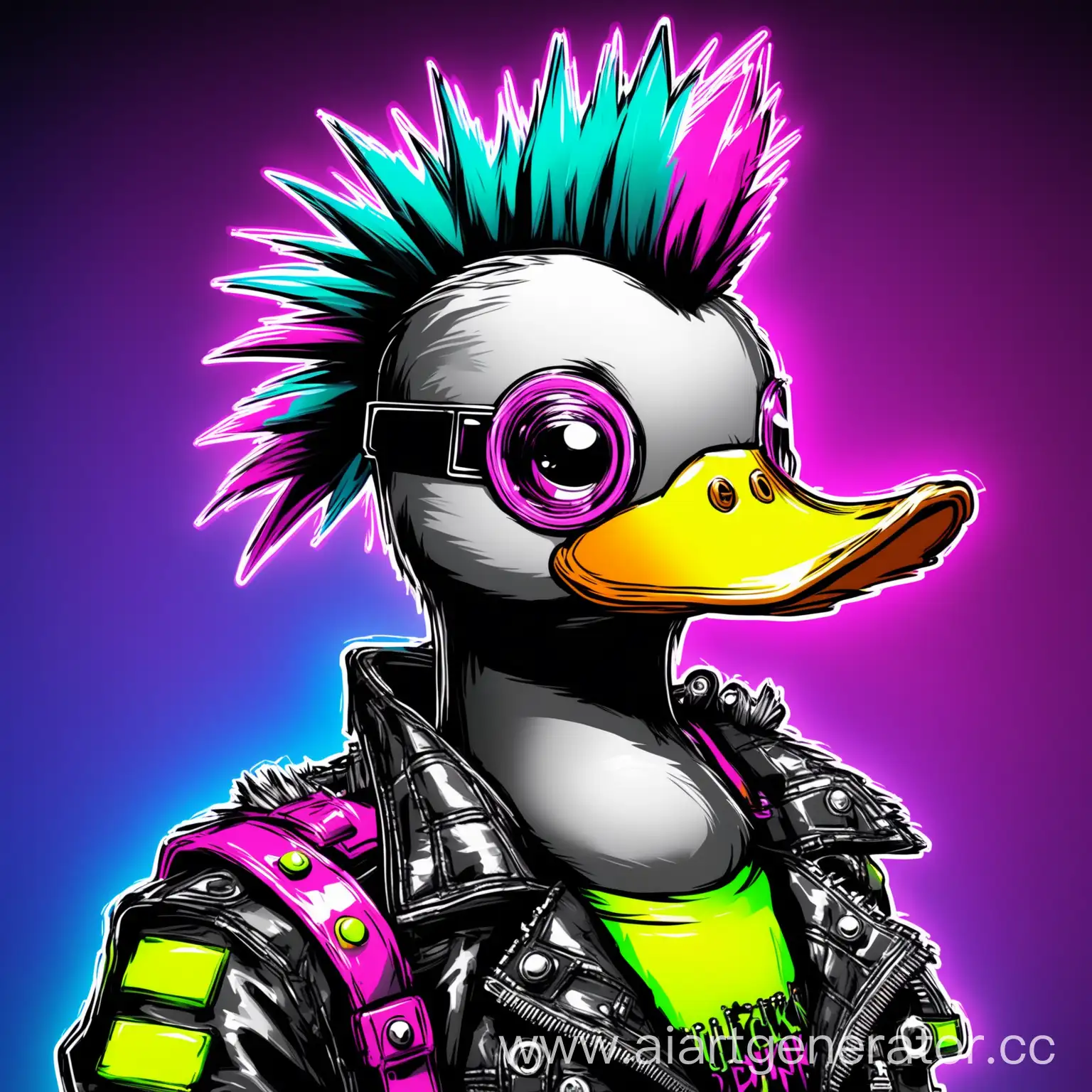 Neon-Punk-Duck-with-a-Mohawk