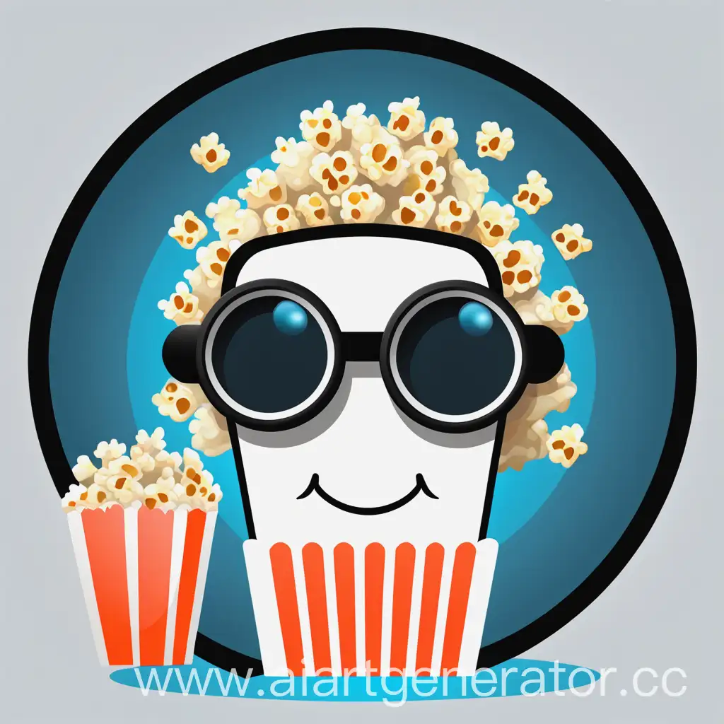 аватарка для телеграмм канала с попкорном очками кинолентой и подписью movie maker
