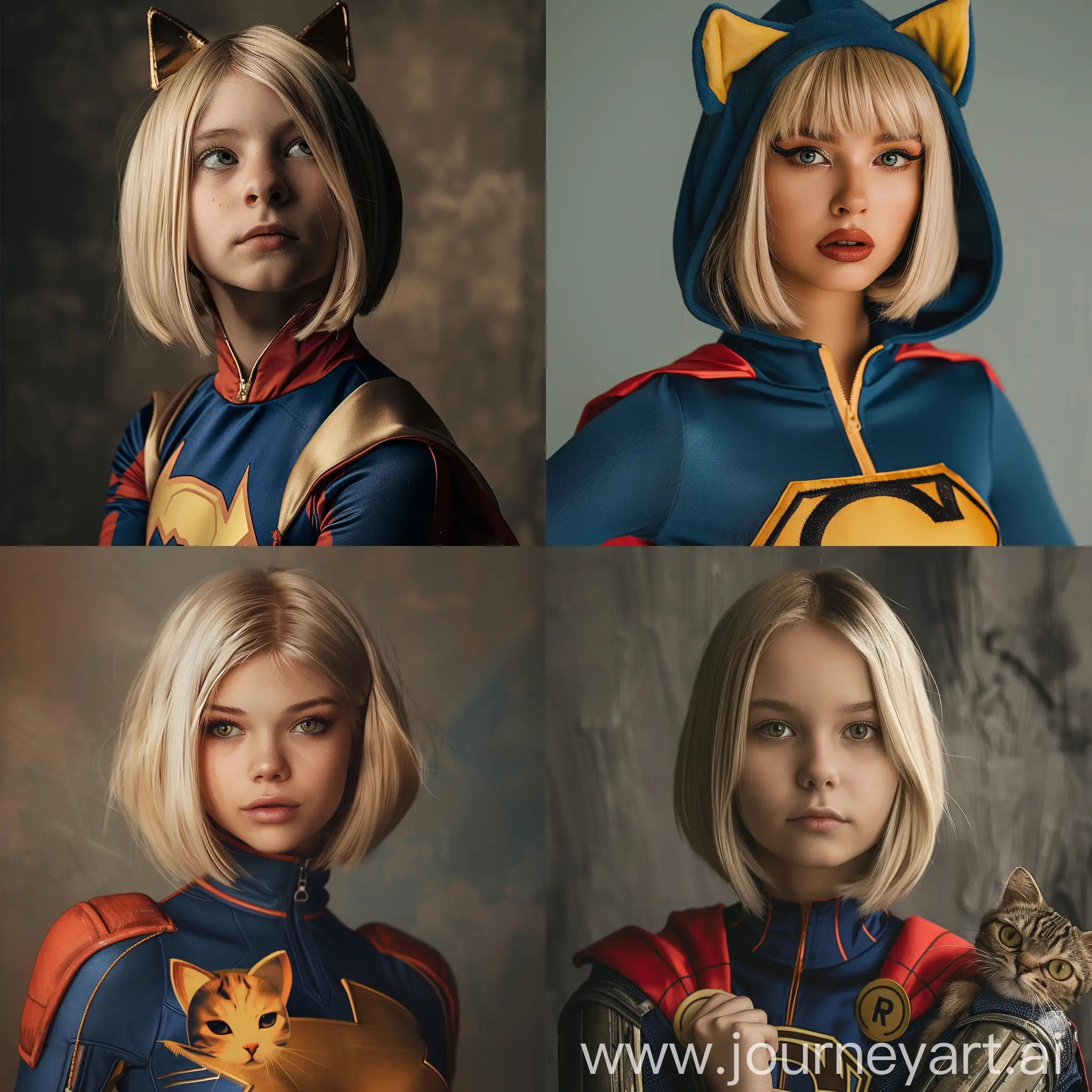 Blonde-Girl-in-Superhero-Cat-Costume-with-Bob-Haircut