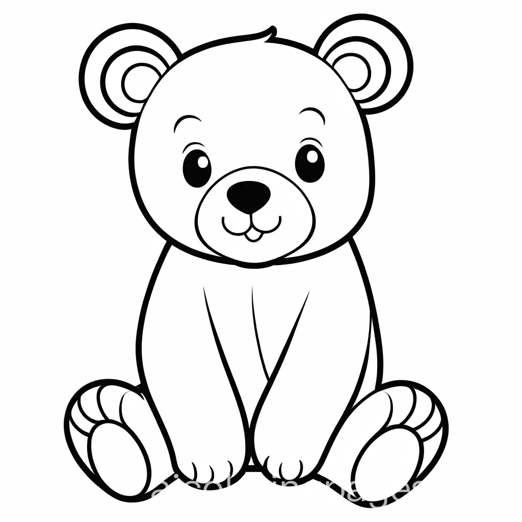 a cute bear, coloring page, thick outline, Coloring Page, black and white, line art, white background, Simplicity, Ample White Space. The background of the coloring page is plain white to make it easy for young children to color within the lines. The outlines of all the subjects are easy to distinguish, making it simple for kids to color without too much difficulty