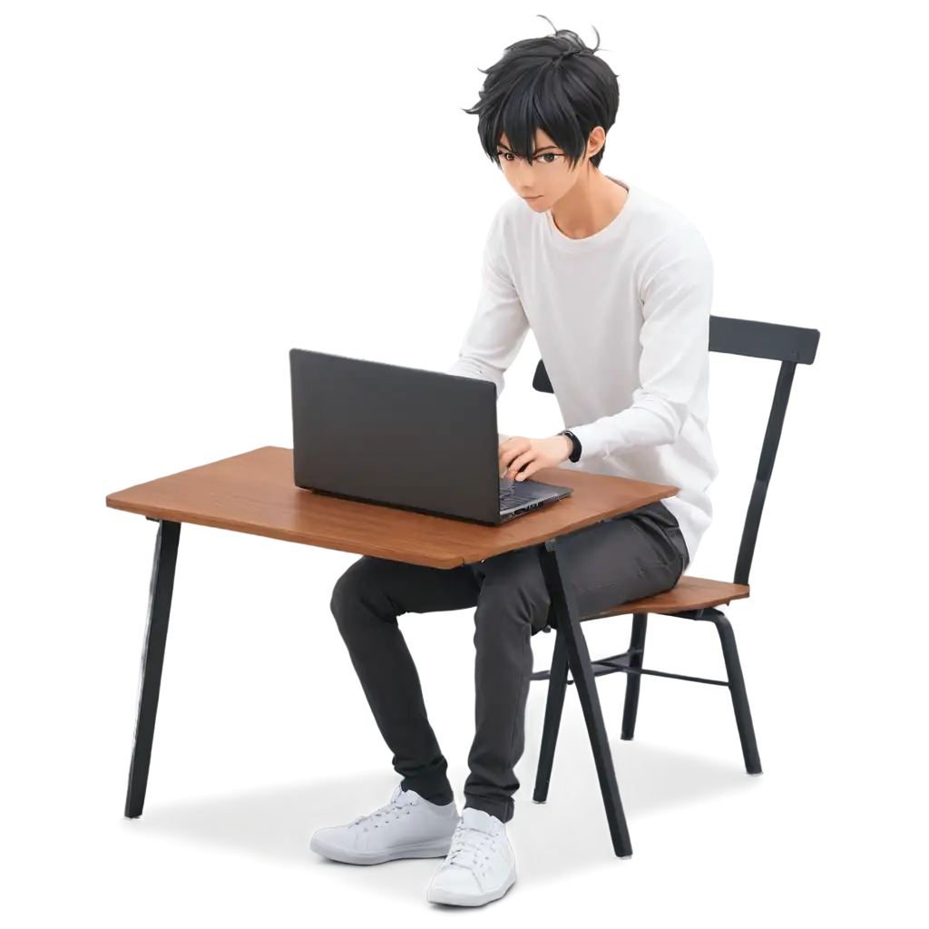 Anime Man Working at Desktop Table HighQuality PNG Image | PNG Prompt