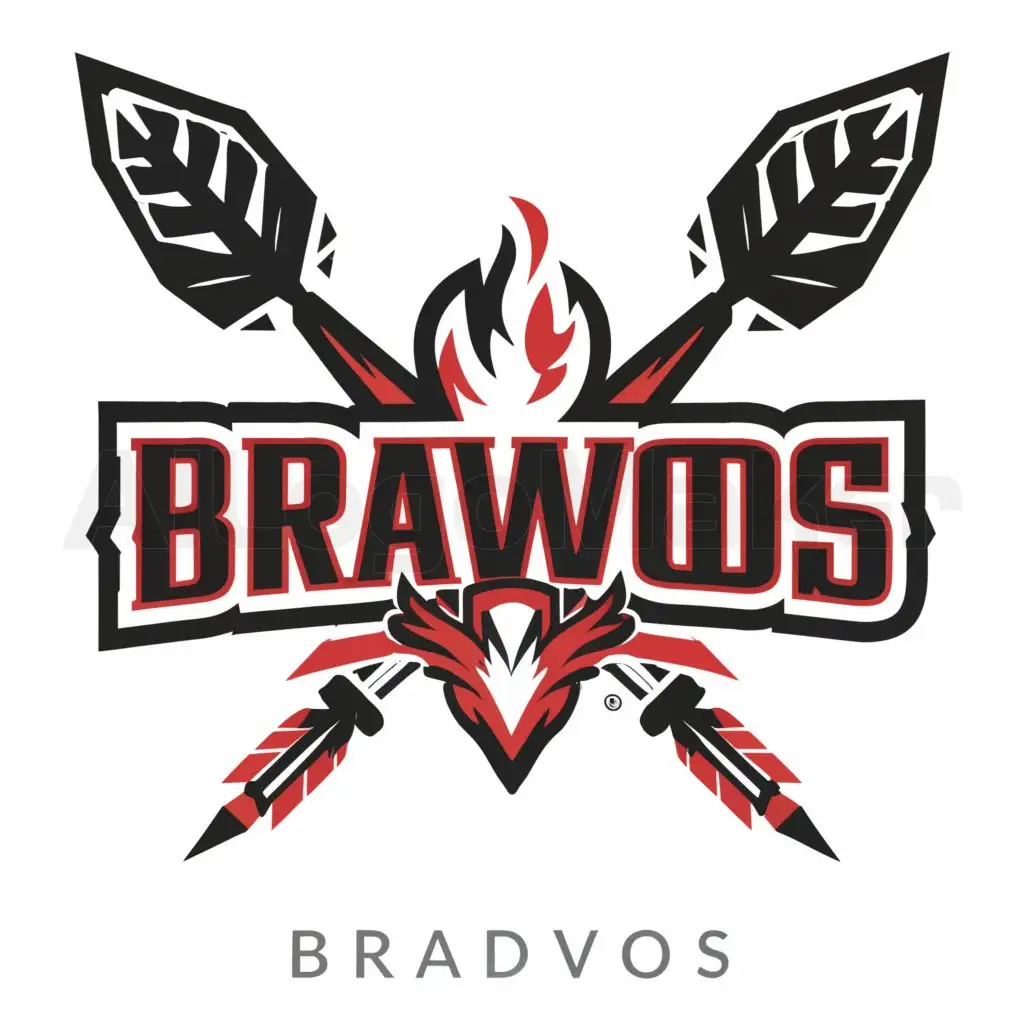 a logo design,with the text "bravos", main symbol:arrow     native       american          university              arrow       sport ,Moderate,be used in """
Sports Fitness
""" industry,clear background
