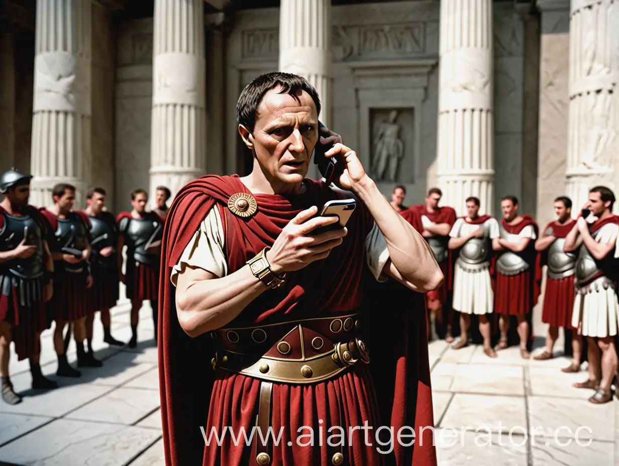 Julius-Caesar-Modern-Communication-Roman-Leader-Using-Smartphone