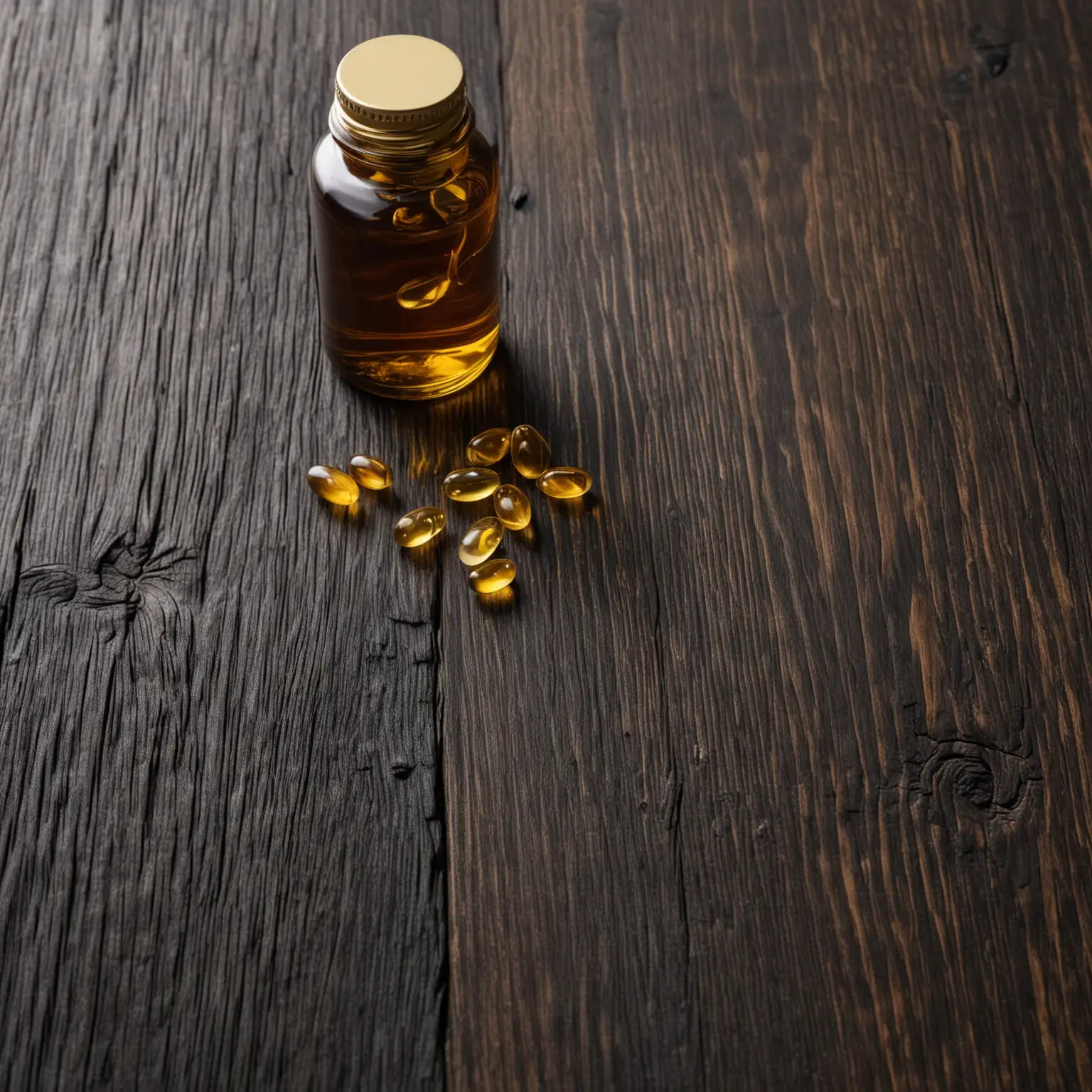 close up of fish oil supplement on dark wooden table