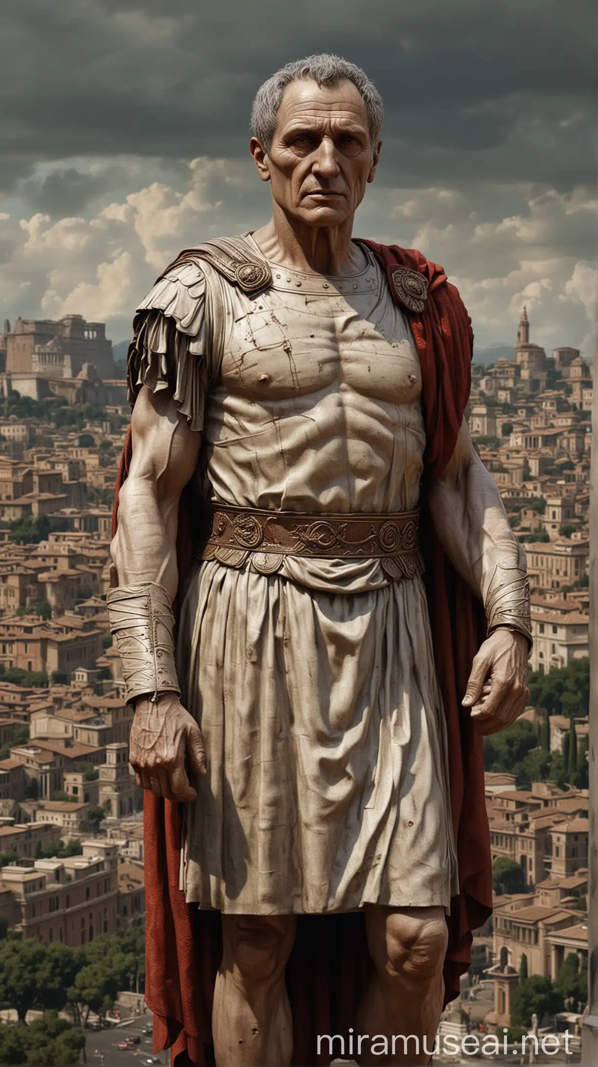 Reflective Julius Caesar Contemplating Legacy in HyperRealistic Scene