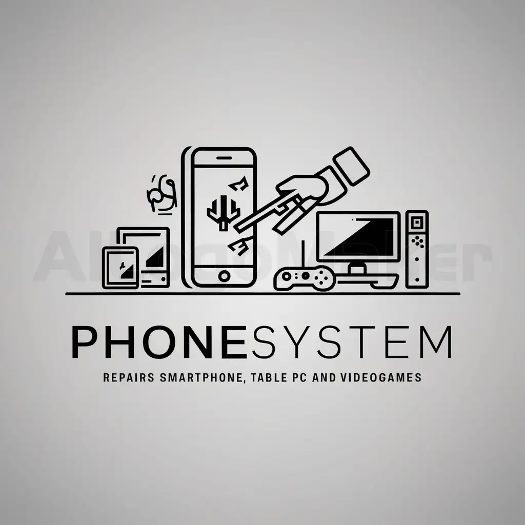 a logo design,with the text "PHONESYSTEM DI ITALO SPAGNUOLO", main symbol:REPAIRS SMARTPHONE TABLET PC AND VIDEOGAMES,Moderate,clear background