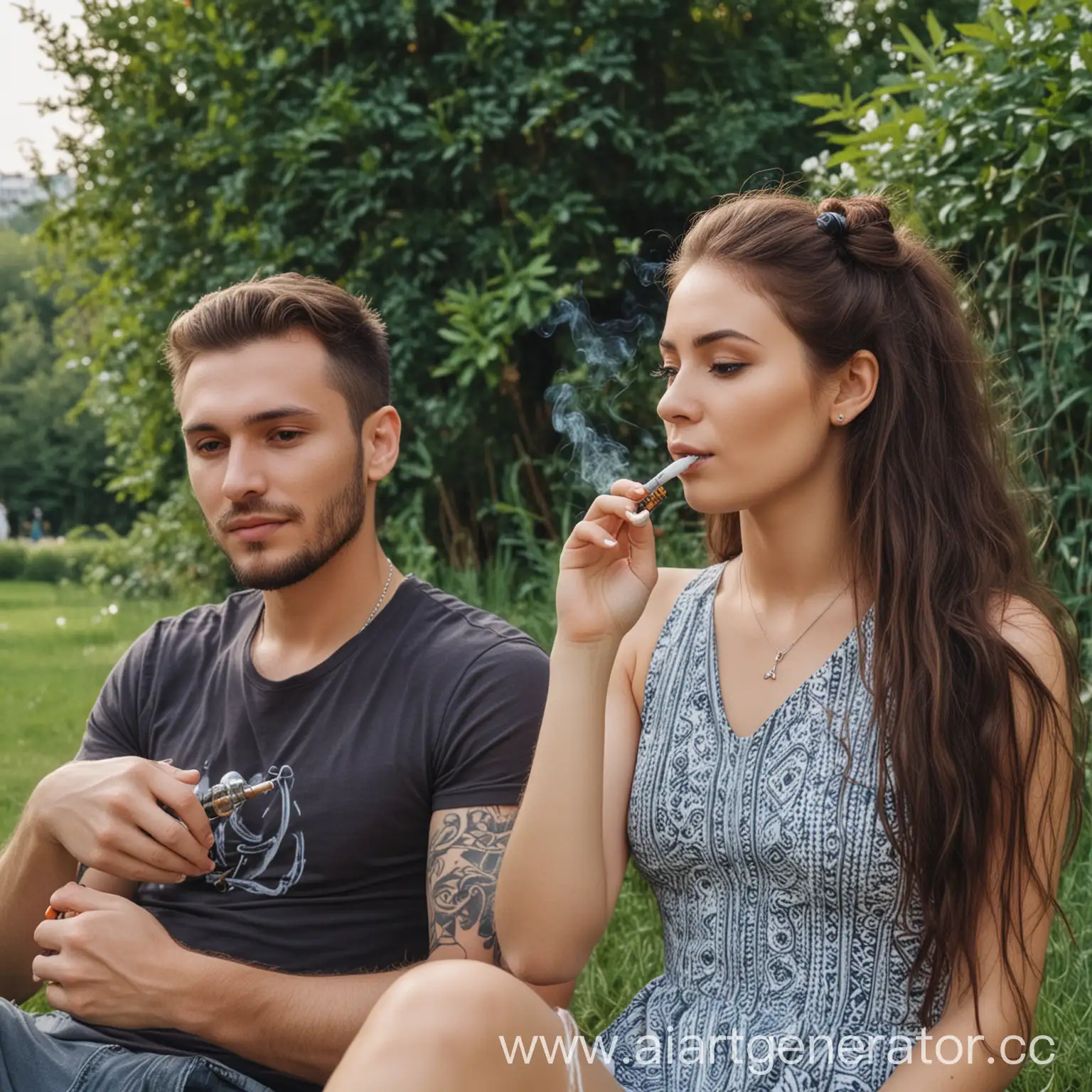 Young-Couple-Enjoying-Hookah-in-Sochi-City-Park