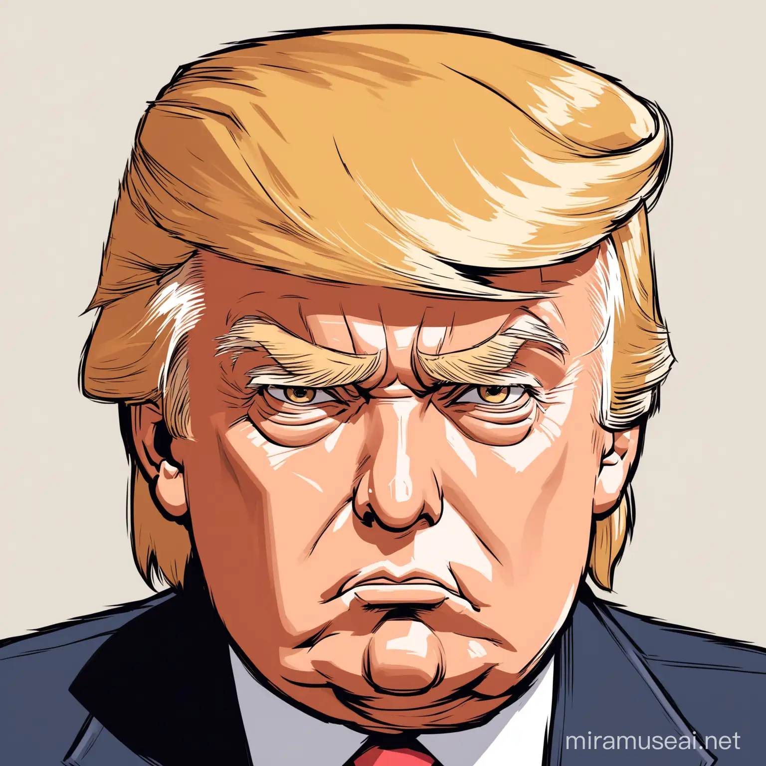 Cartoon Portrait of Donald Trump with Serious Expression