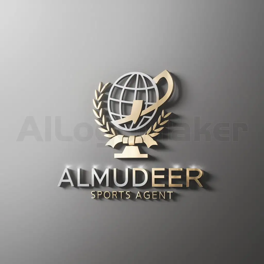 a logo design,with the text "almudeer", main symbol:sports agent trophy worldwide,Moderate,clear background