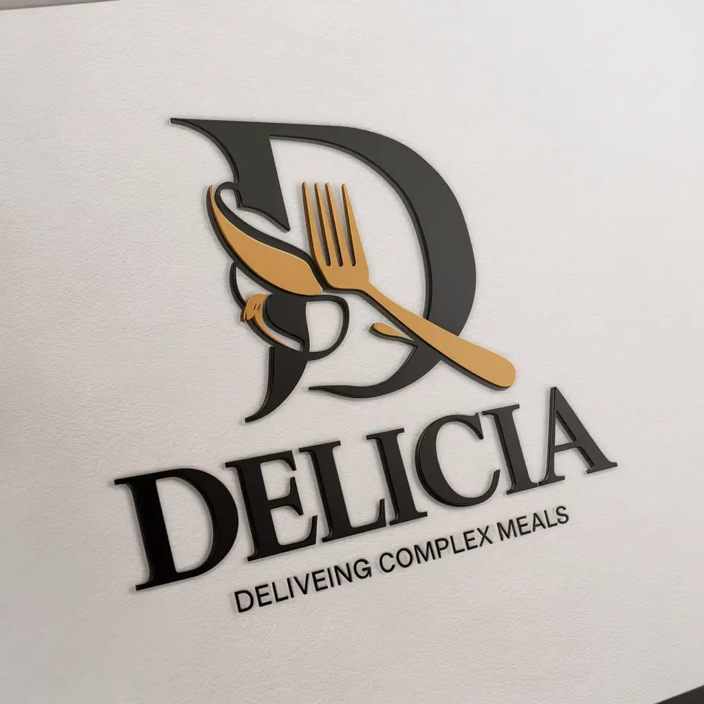 Нарисуй логотип для компании delicia, которая занимается доставкой комплексных обедов
чтобы там было написано название компании