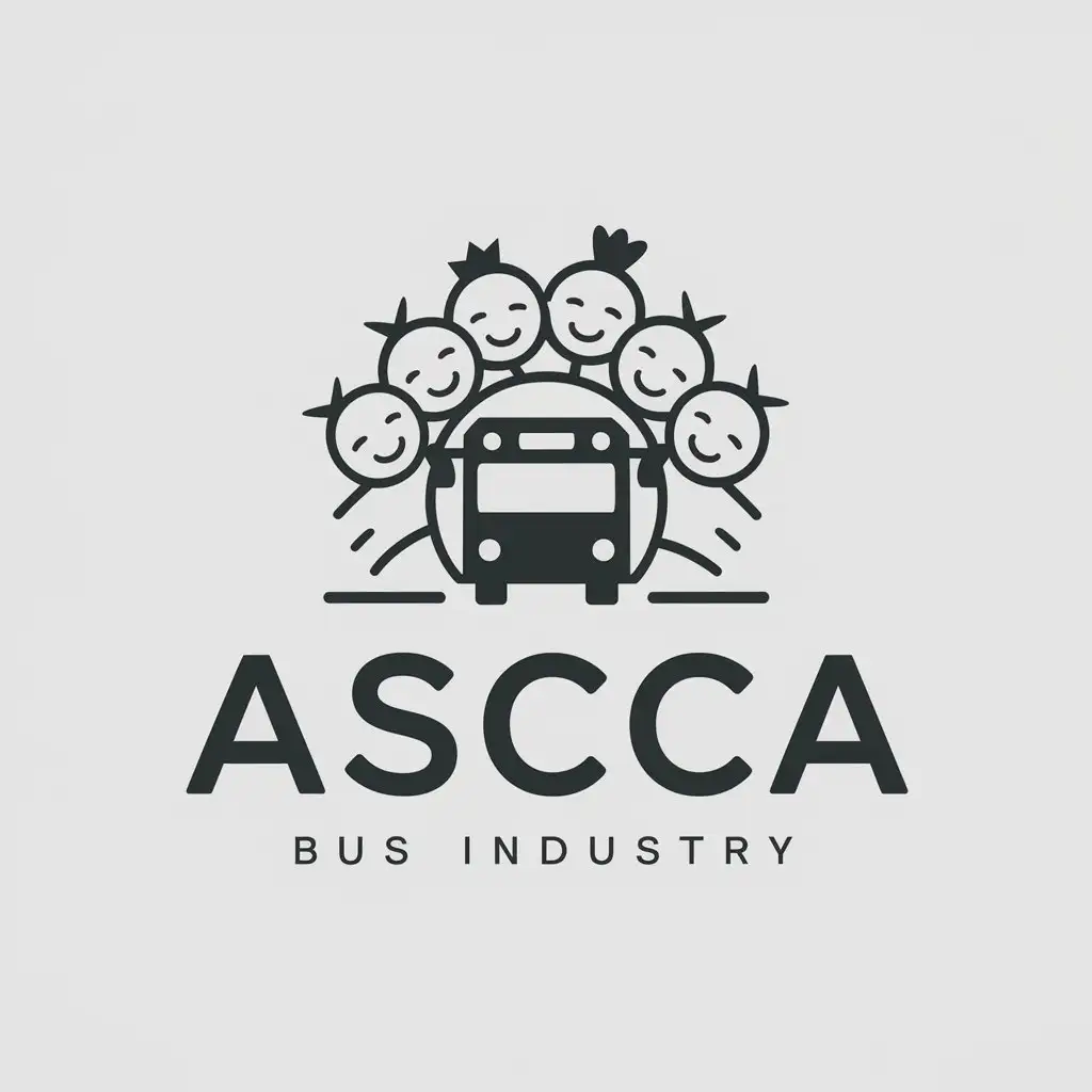 a logo design,with the text "ASCCA", main symbol:Bus happy children,Minimalistic,be used in Bus industry,clear background