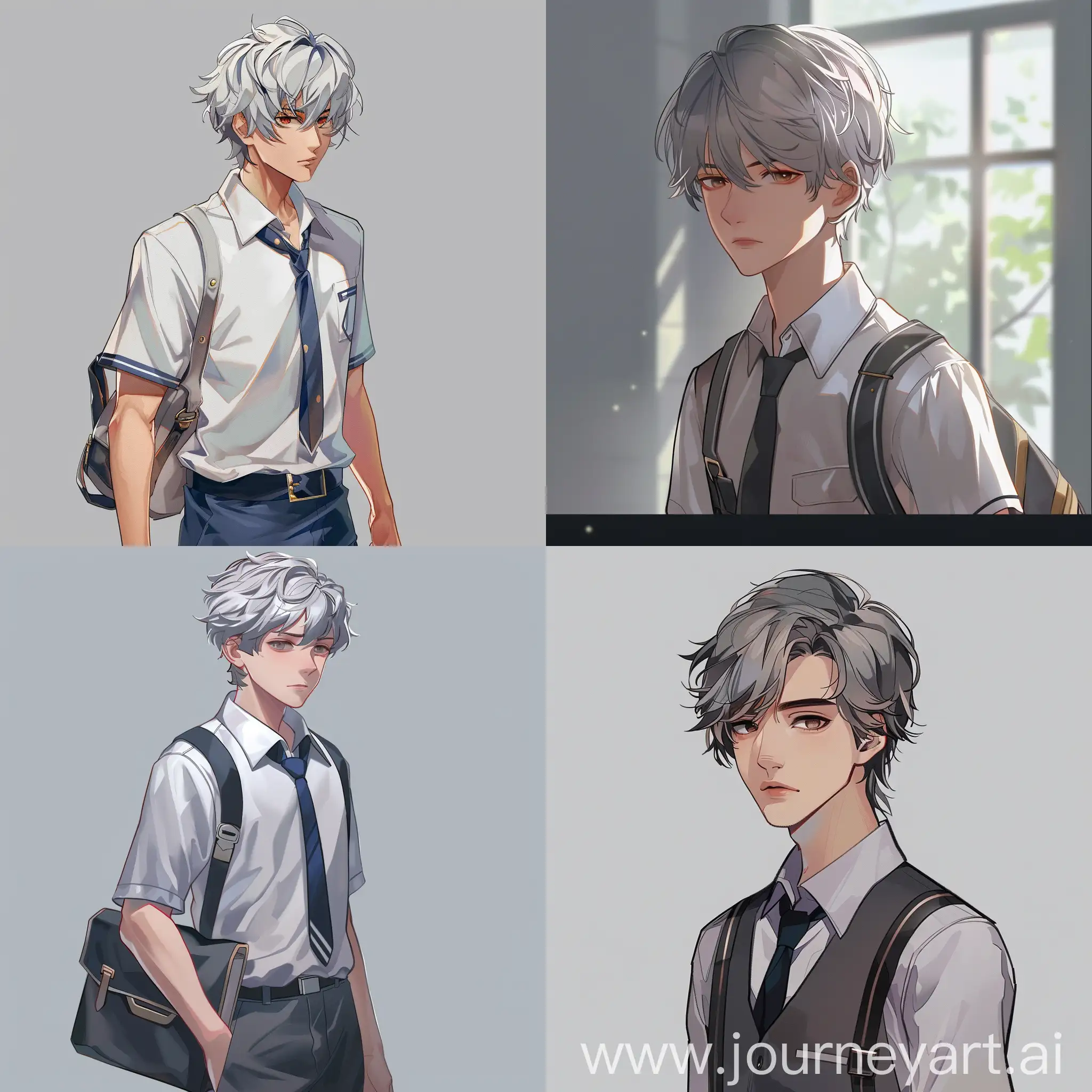 Student-in-School-Uniform-with-Short-Grey-Hair