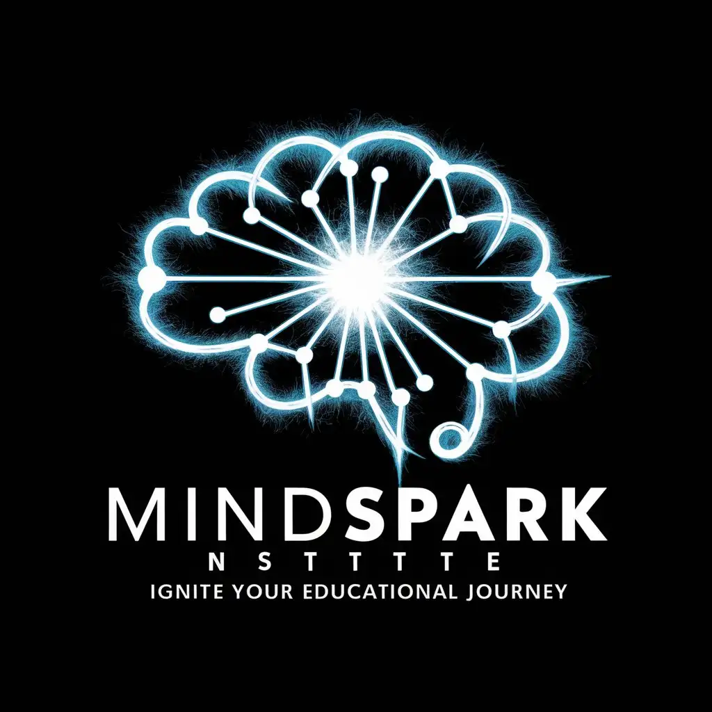 a logo design,with the text "MindSpark Institute", main symbol:A stylized brain or mind map with a spark connecting different nodes or ideas. Represents the sparking of connections between concepts and disciplines. A vibrant, electric blue could be used to symbolize innovation and thought leadership. Add slogan 'Ignite Your Educational Journey',Moderate,be used in Education industry,clear background