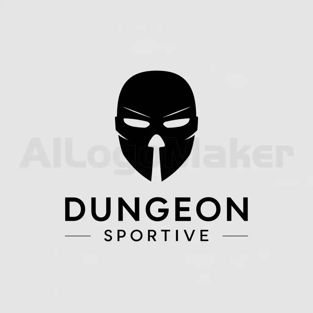 a logo design,with the text "Dungeon Sportive", main symbol:Black leather mask,Minimalistic,clear background