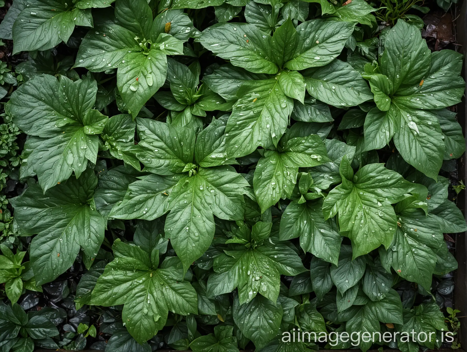 Rainy-LargeLeafed-Plants-Aerial-View
