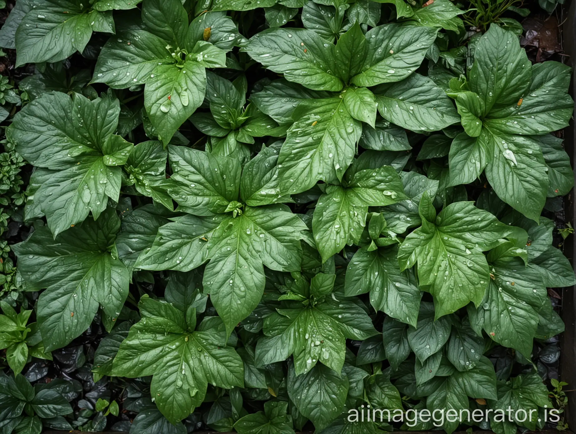 rainy large-leafed plants, from above view