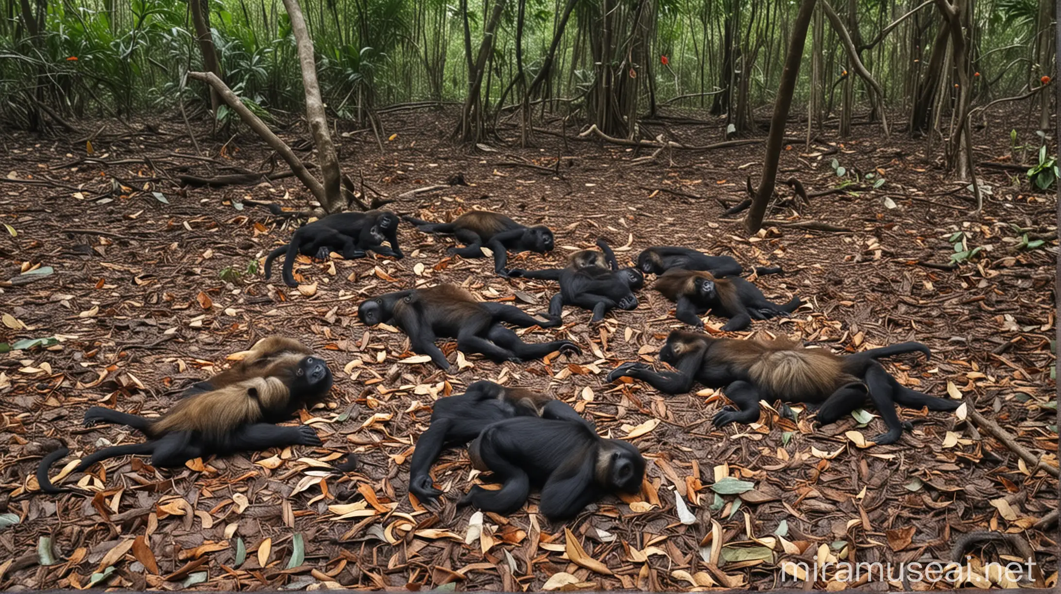 5 howler monkeys Dead in forest