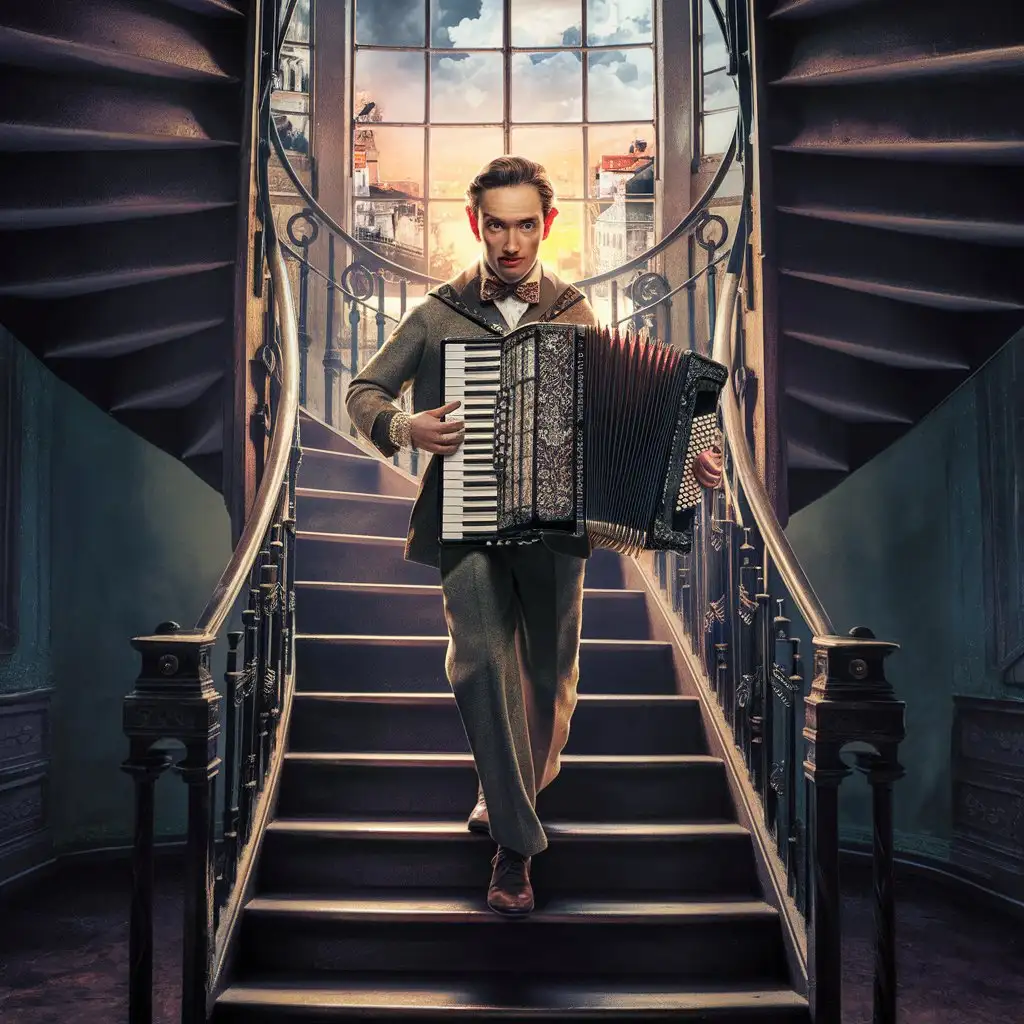 Accordion-Player-Climbing-Stairs