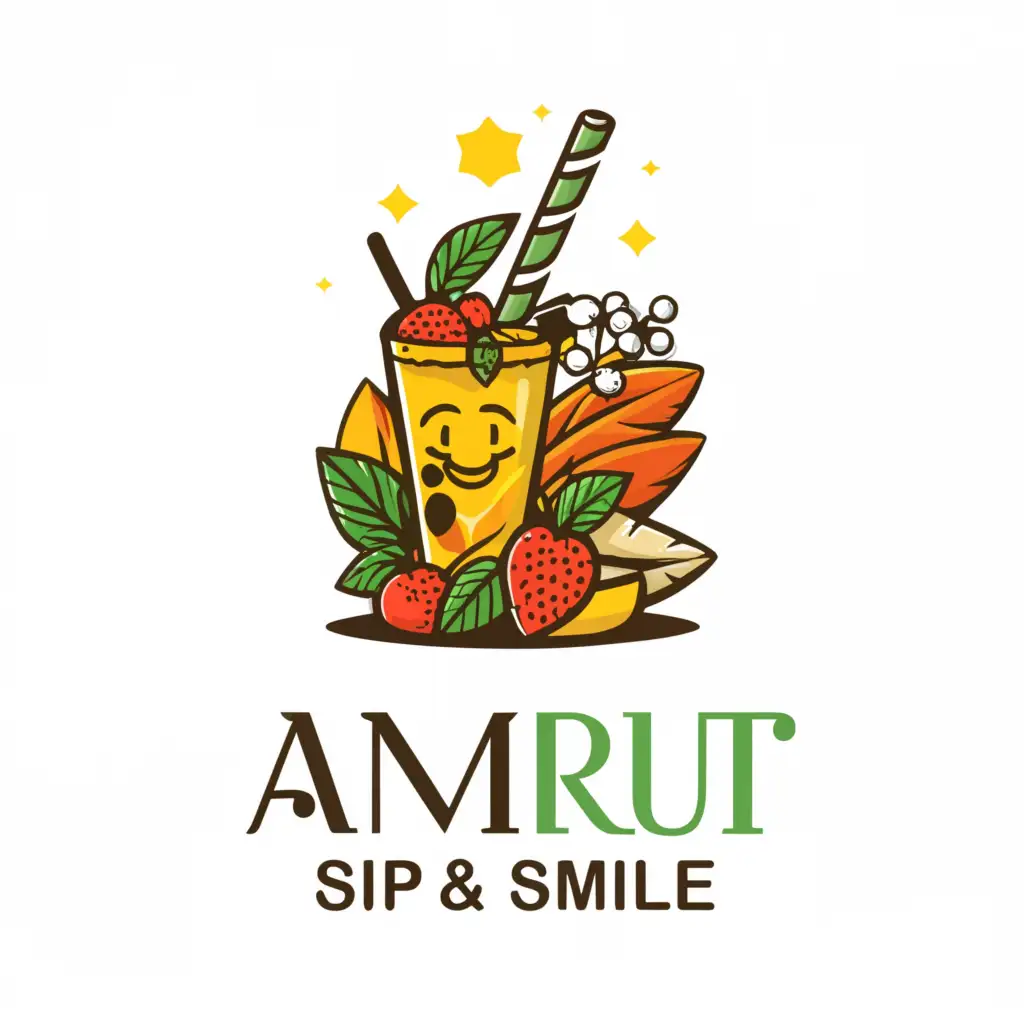 LOGO-Design-For-AMRUT-Sip-Smile-Vibrant-Colors-with-Sugar-Cane-Boba-and-Fruit-Theme