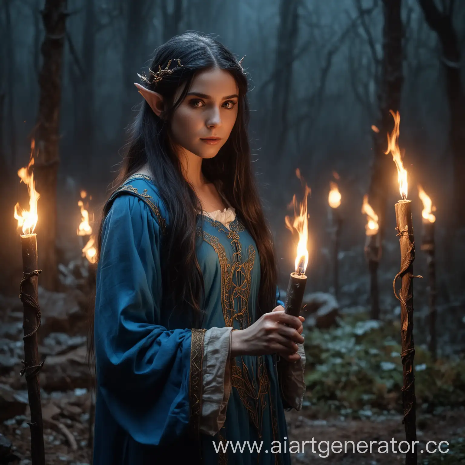 Elves-in-Blue-Clothing-Illuminated-by-Torchlight