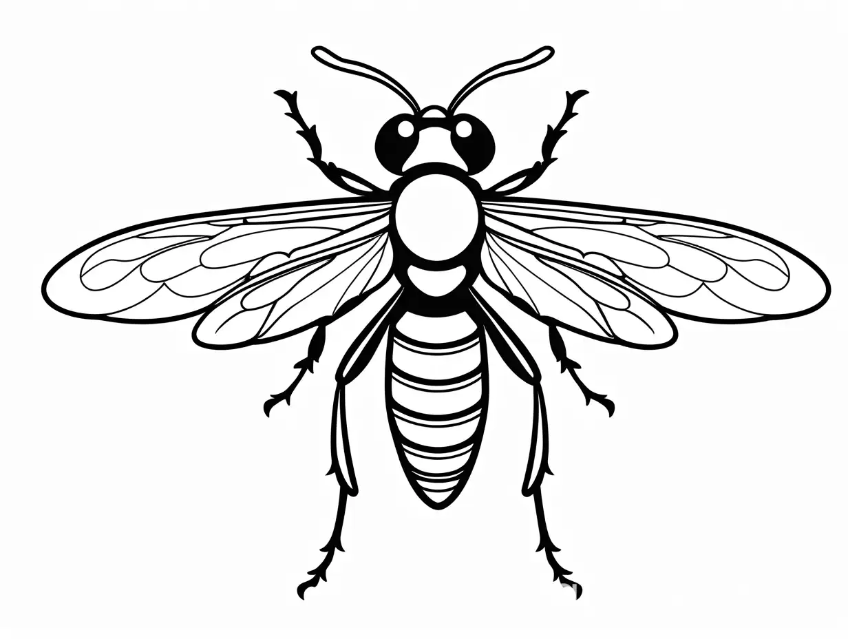 cartoon insect, Coloring Page, black and white, line art, white background, Simplicity, Ample White Space