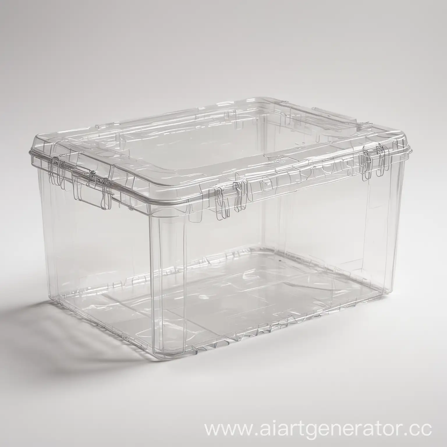Reusable empty plastic transparent box highlighted on a white background
