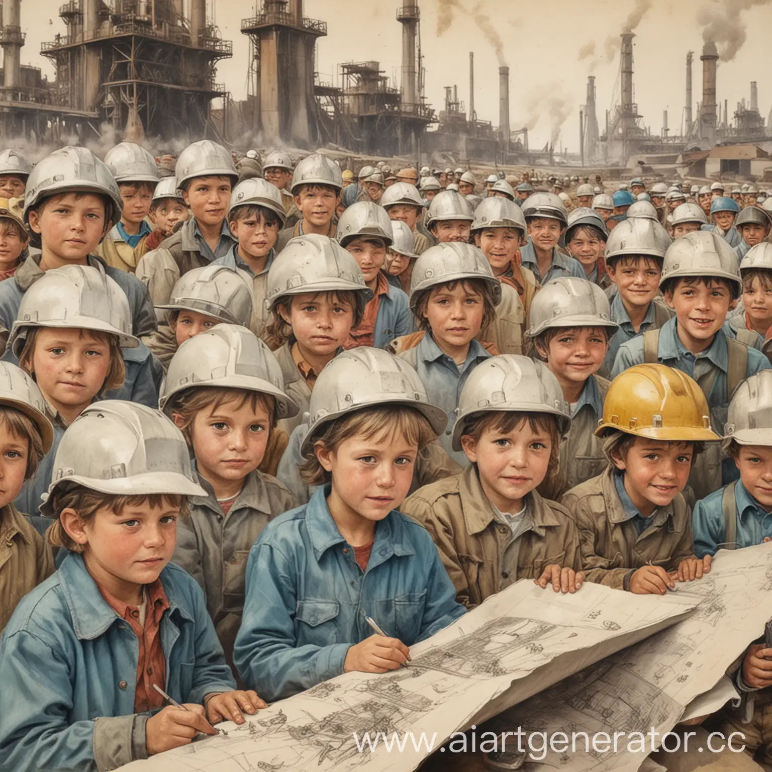 Metallurgical-Plant-Workers-with-PMH-Examining-Childrens-Drawing