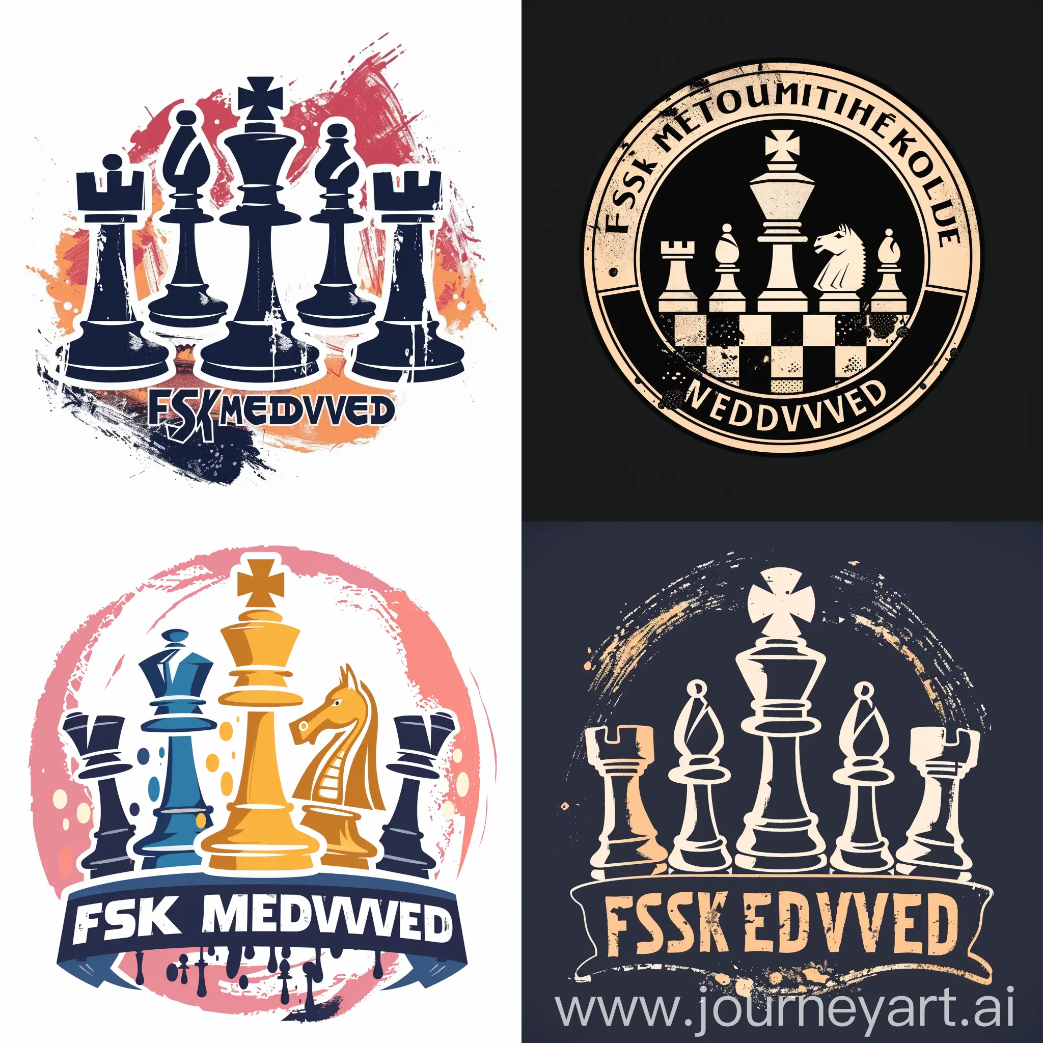 Логотип шахматного клуба в графическом стиле с надписью на русском языке ,,ФСК Медведь"