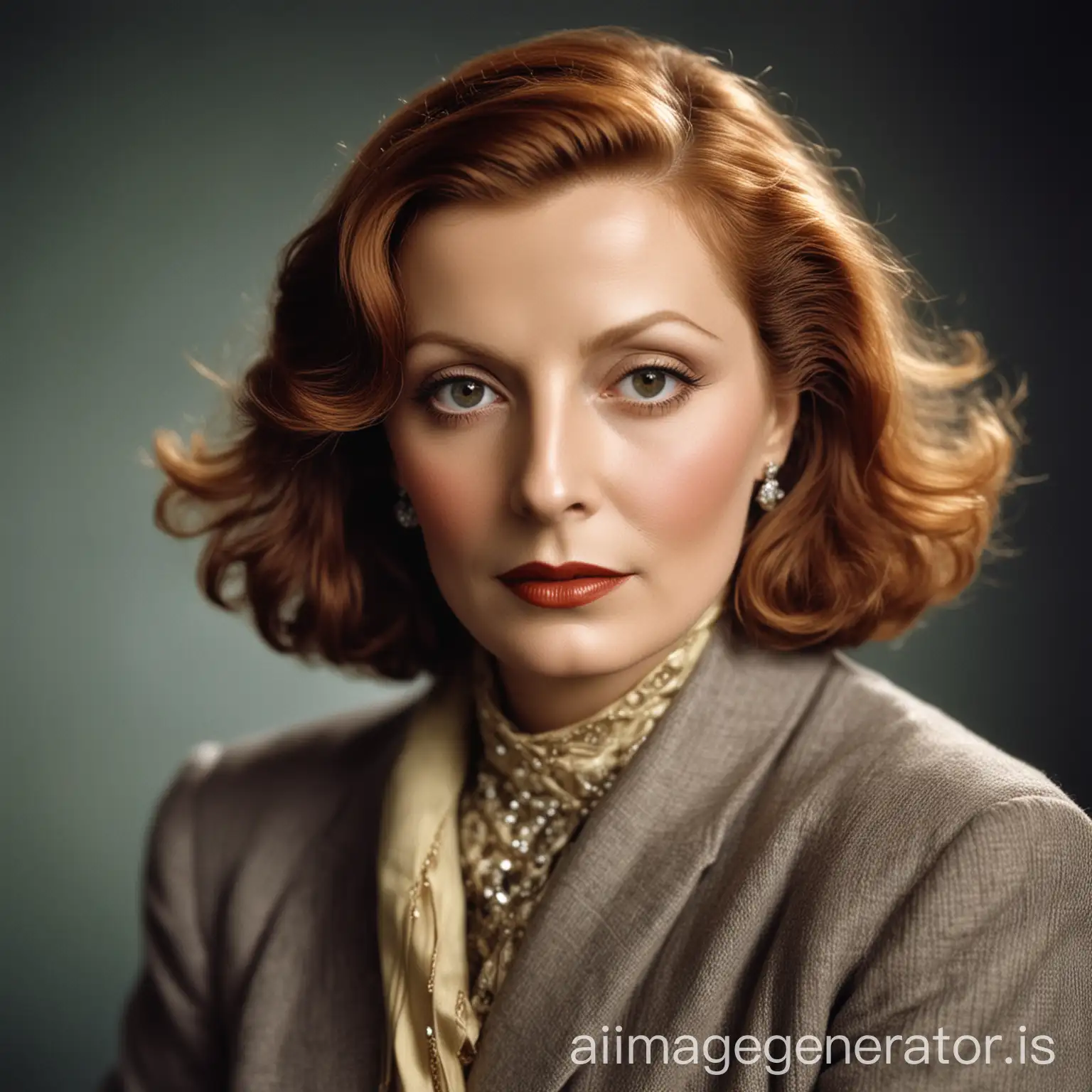 Greta Garbo in realistic color photography