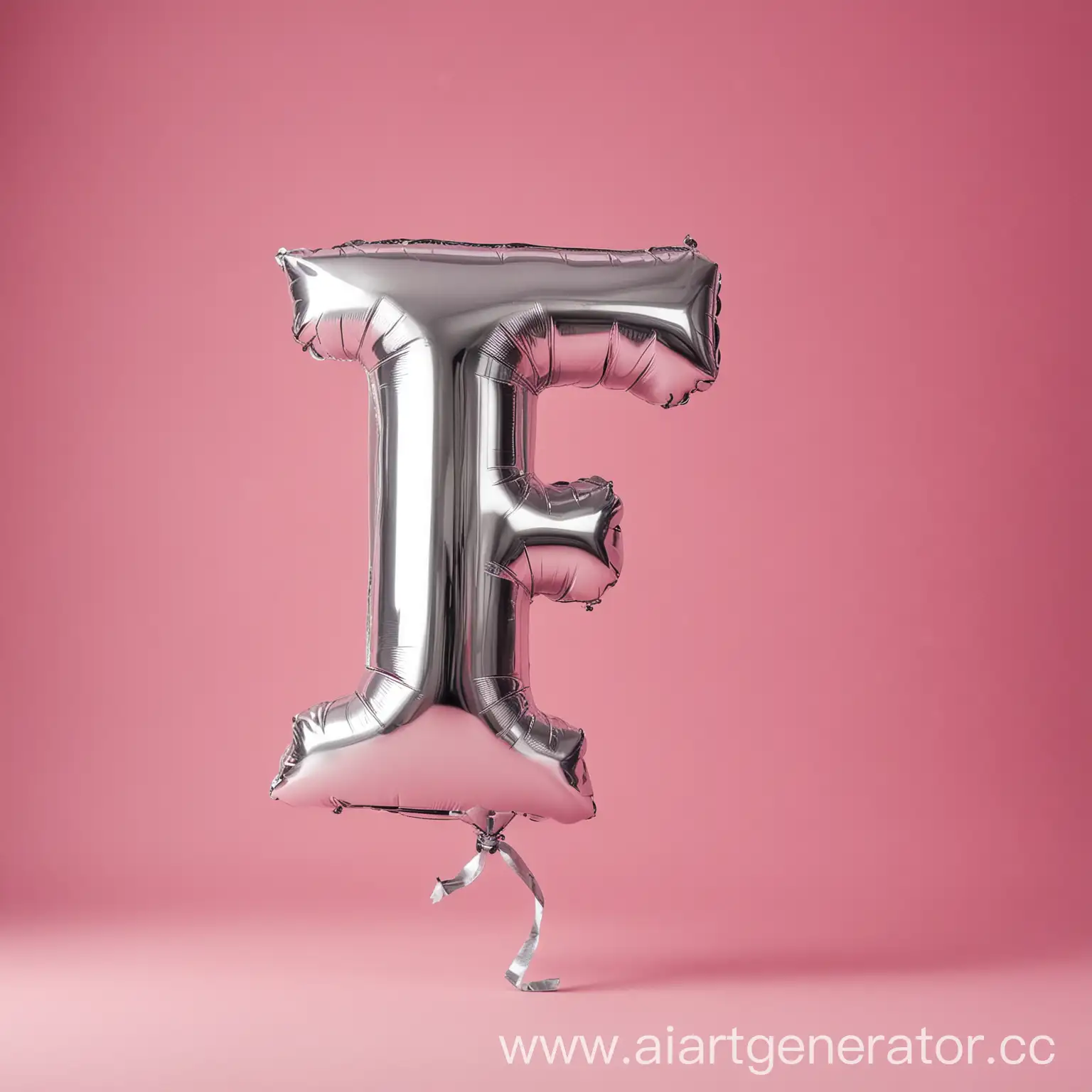 Заглавная буква "Ф" в виде серебренного воздушного шарика. НА ФОНЕ РОЗОВОГО ФОНА